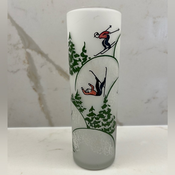 Vintage Federal Glass Frosted MCM Tom Collins Skier Glass Rare Snow Barware - Picture 2 of 6